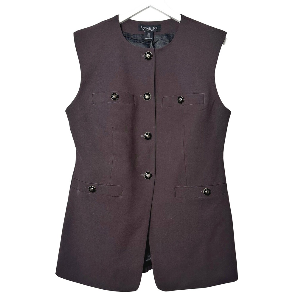 Rachel Zoe Women Plum Button Front Sleeveless Blazer Vest Coat Size 8 NEW